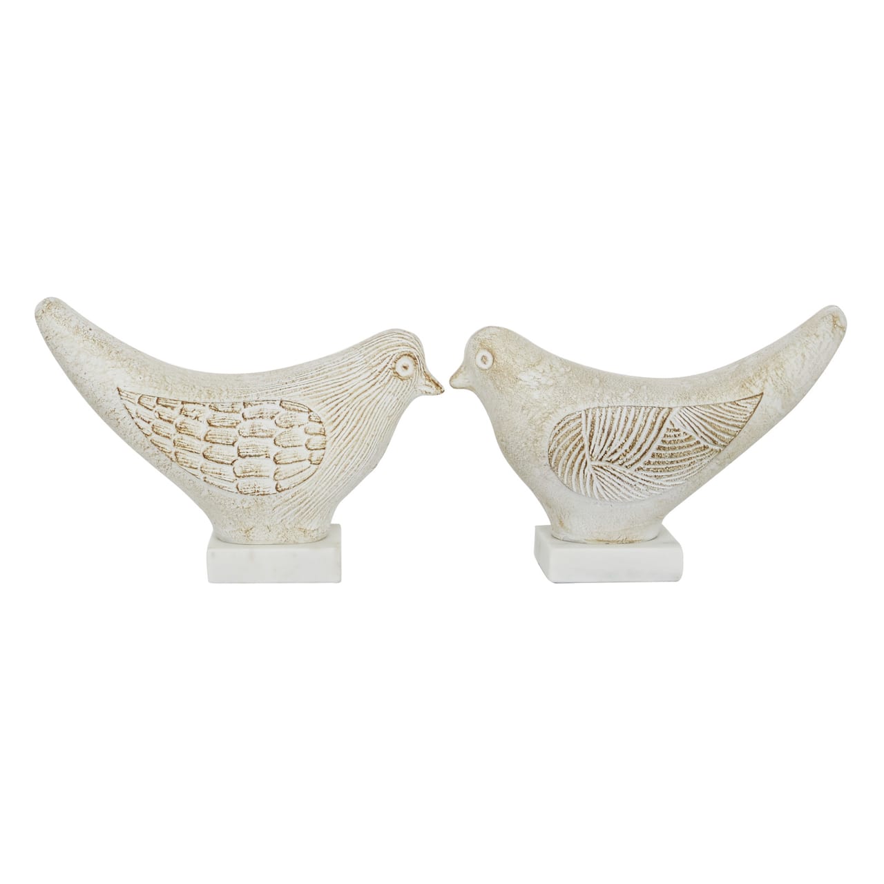 Set of 2 White Ceramic Coastal Bird Sculpture, 16.75", 18.25"